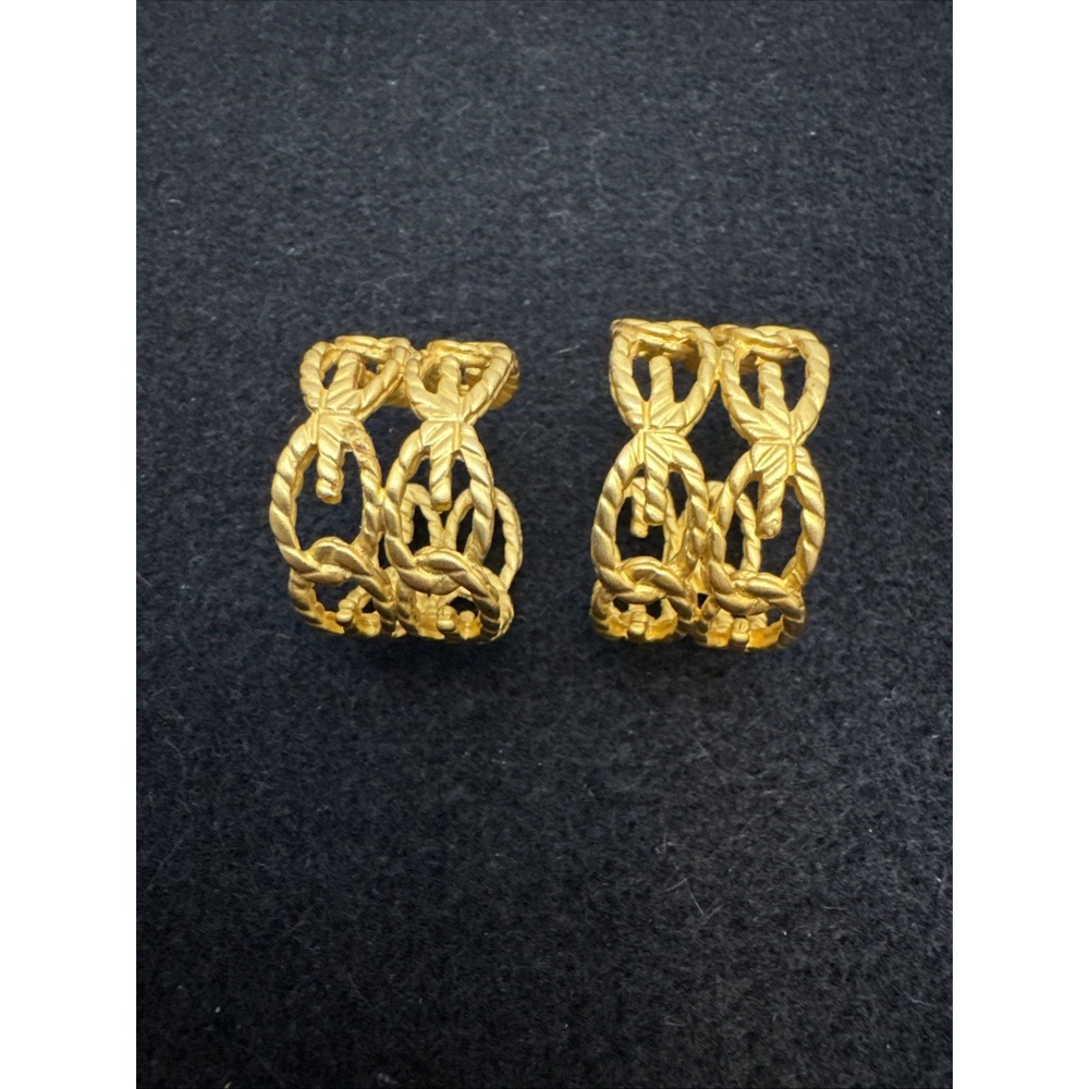 vintage Givenchy openwork hoop earrings Gold Tone Pierced Statement 1980's EUC